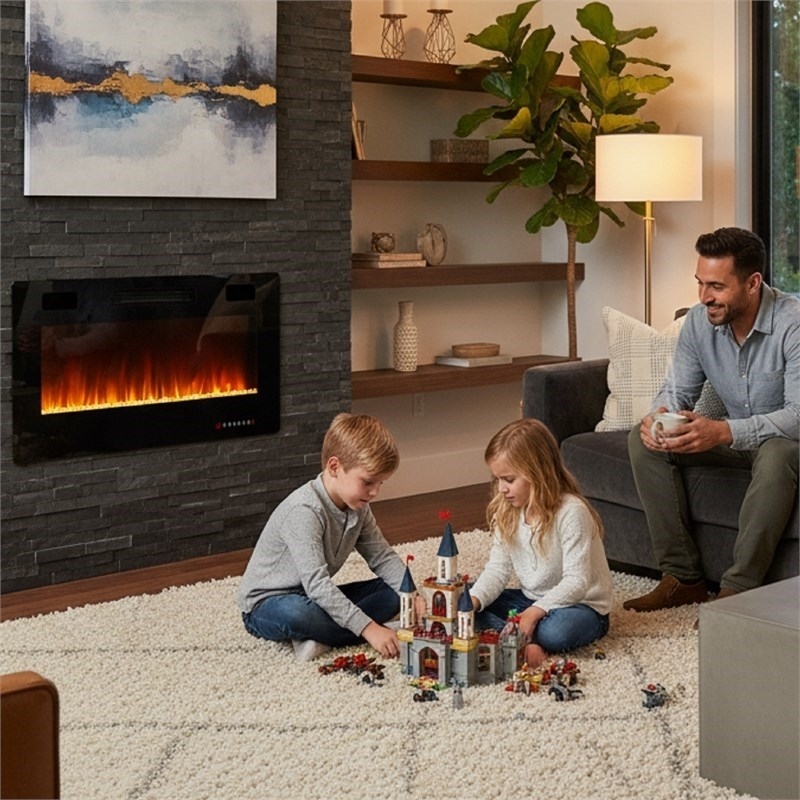 Afuera Living Contemporary 42-Inch Black Recessed Electric Fireplace