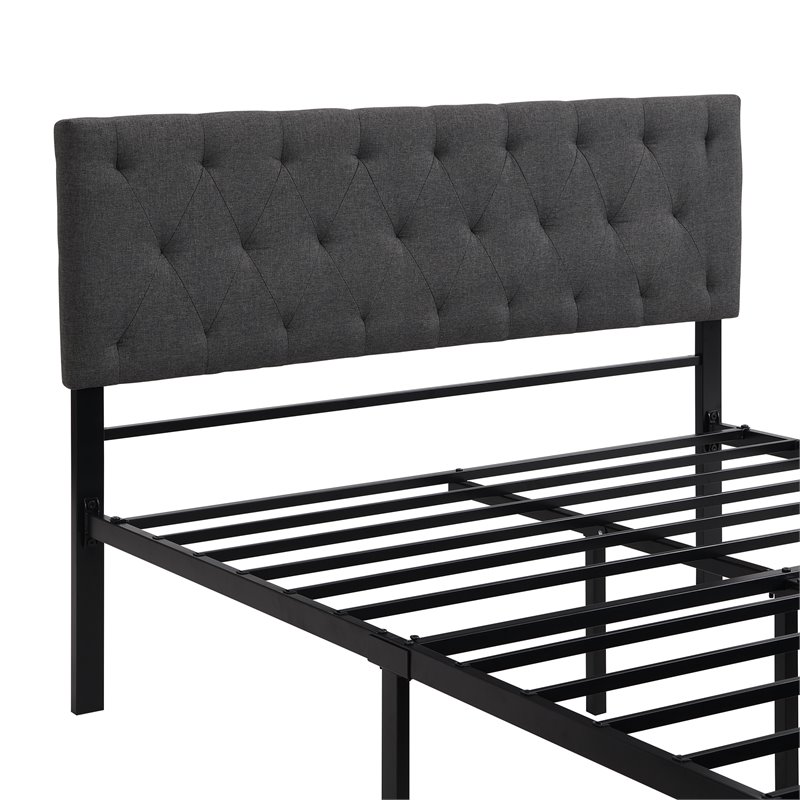 Afuera Living Gray Full Metal Storage Bed with Linen Upholstery