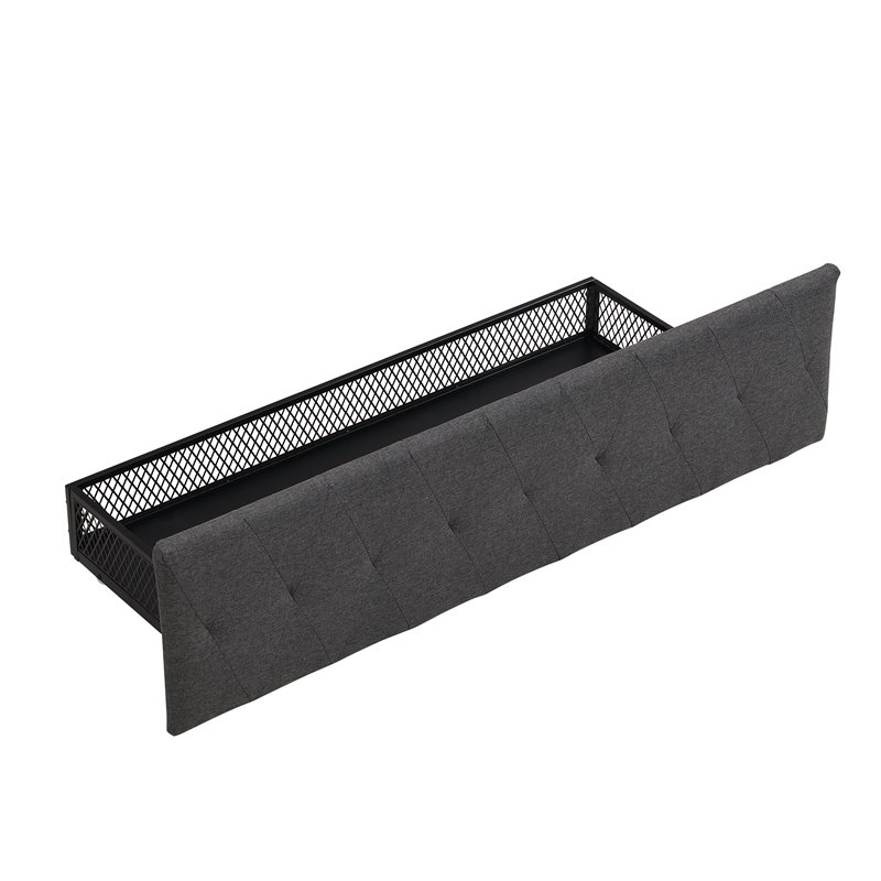 Afuera Living Gray Full Metal Storage Bed with Linen Upholstery