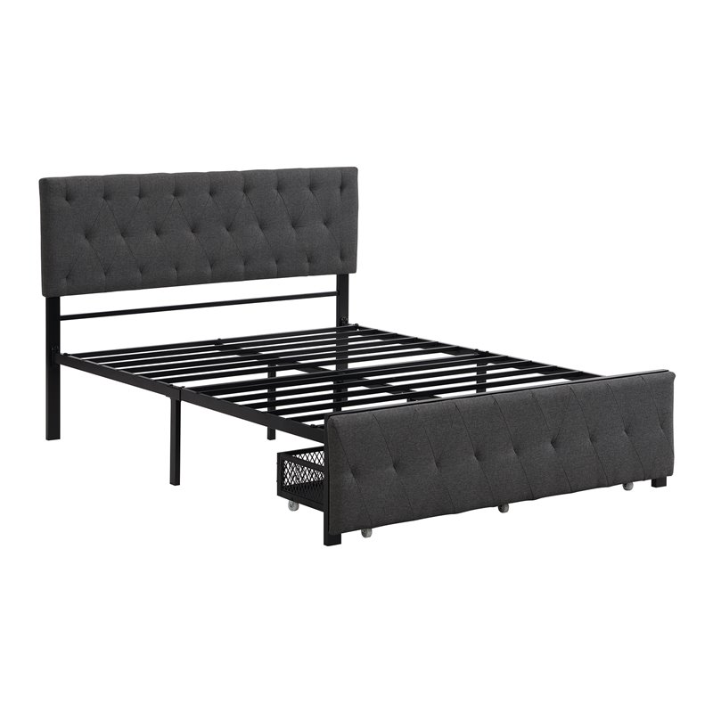 Afuera Living Gray Full Metal Storage Bed with Linen Upholstery