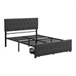 Afuera Living Gray Full Metal Storage Bed with Linen Upholstery