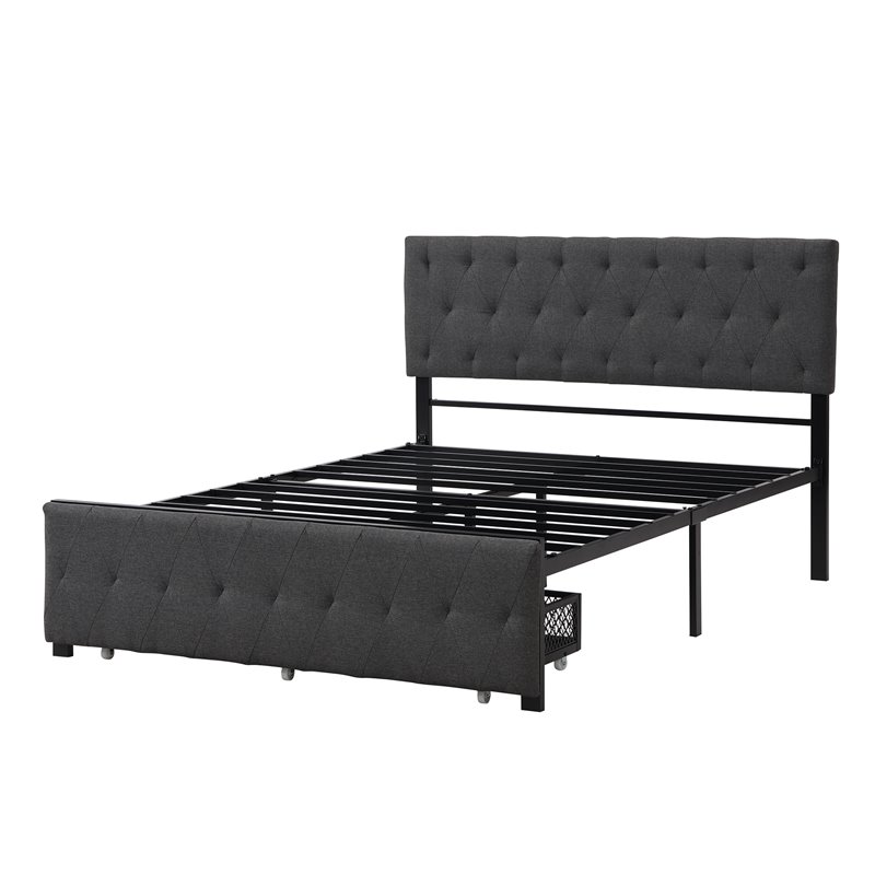 Afuera Living Gray Full Metal Storage Bed with Linen Upholstery