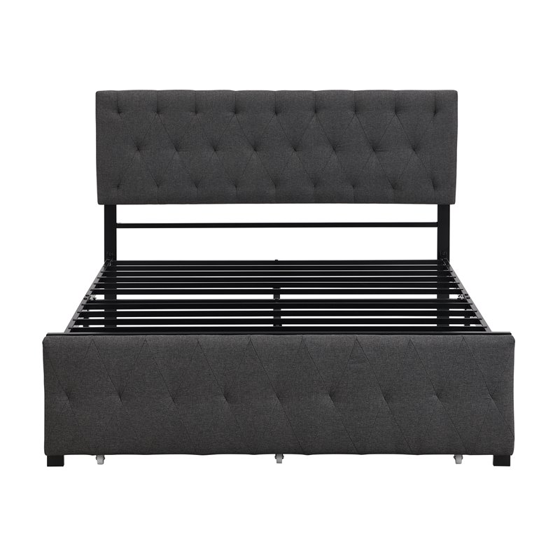 Afuera Living Gray Full Metal Storage Bed with Linen Upholstery