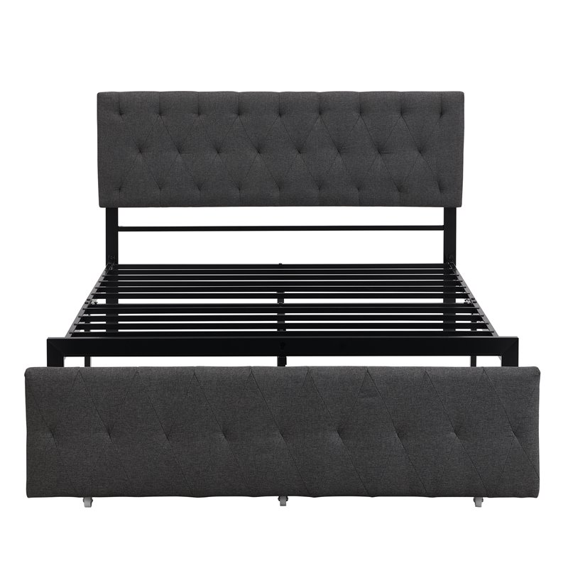 Afuera Living Gray Full Metal Storage Bed with Linen Upholstery