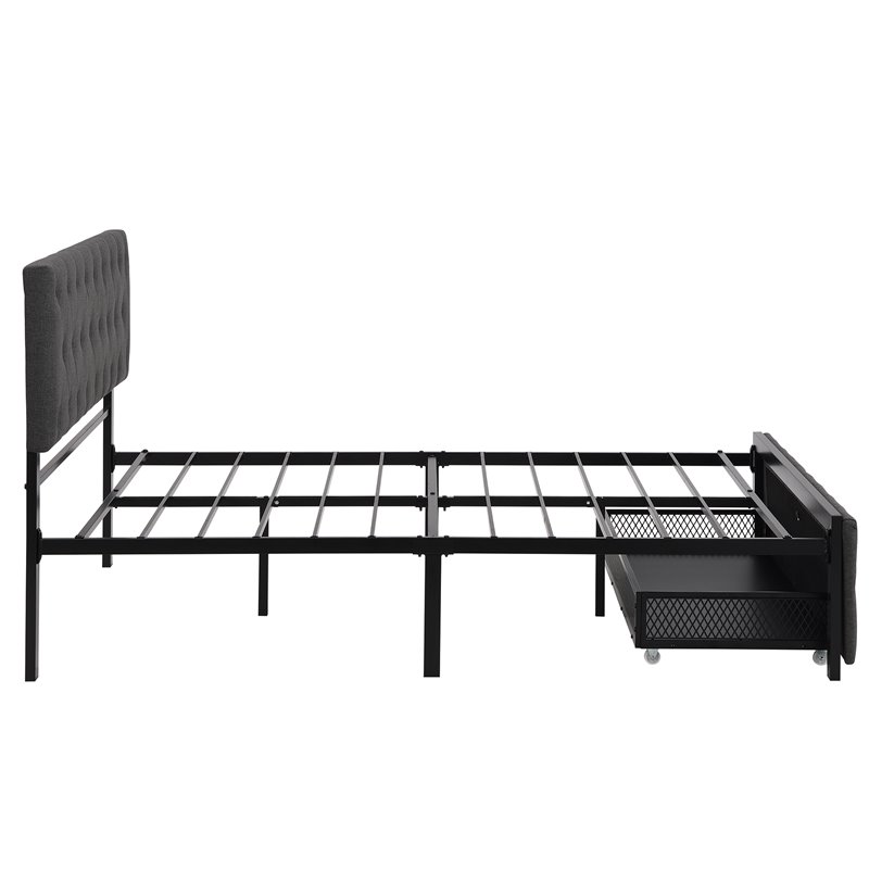 Afuera Living Gray Full Metal Storage Bed with Linen Upholstery