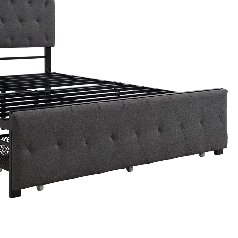 Afuera Living Gray Full Metal Storage Bed with Linen Upholstery