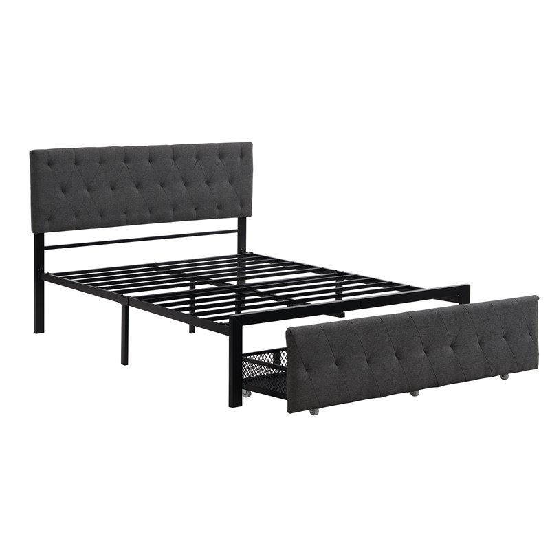 Afuera Living Gray Full Metal Storage Bed with Linen Upholstery