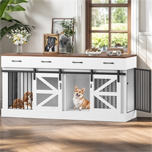 Afuera Living 71-Inch White Double Dog Crate with Storage Drawers