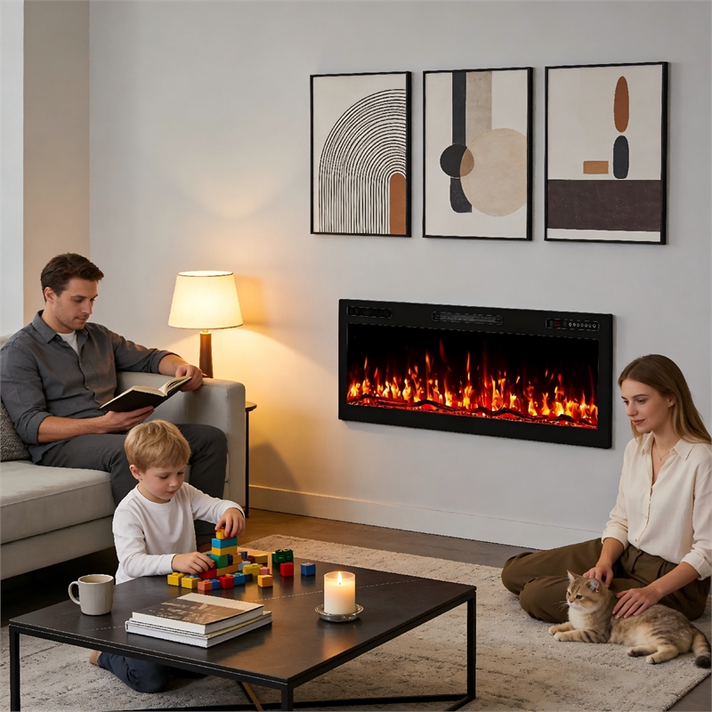 Afuera Living 42-Inch Black Electric Fireplace with 3D HD Flame