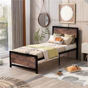 Afuera Living Contemporary Black Twin Metal and Wood Bed Frame