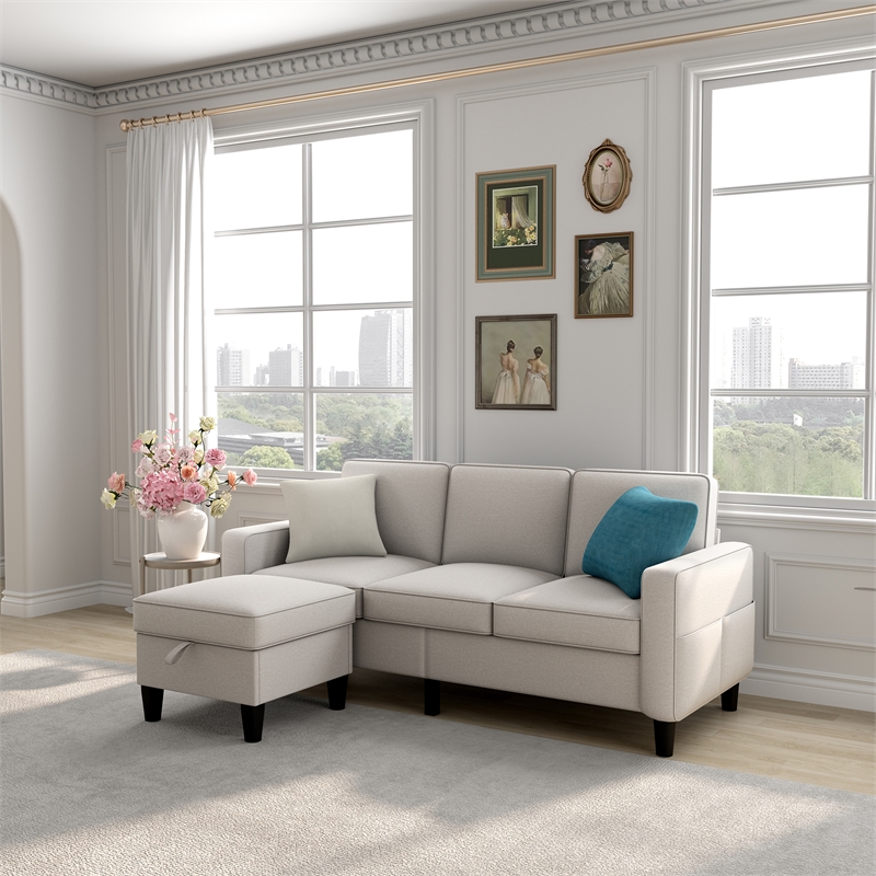 Afuera Living Beige L-Shaped Sectional Sofa with Storage Ottoman
