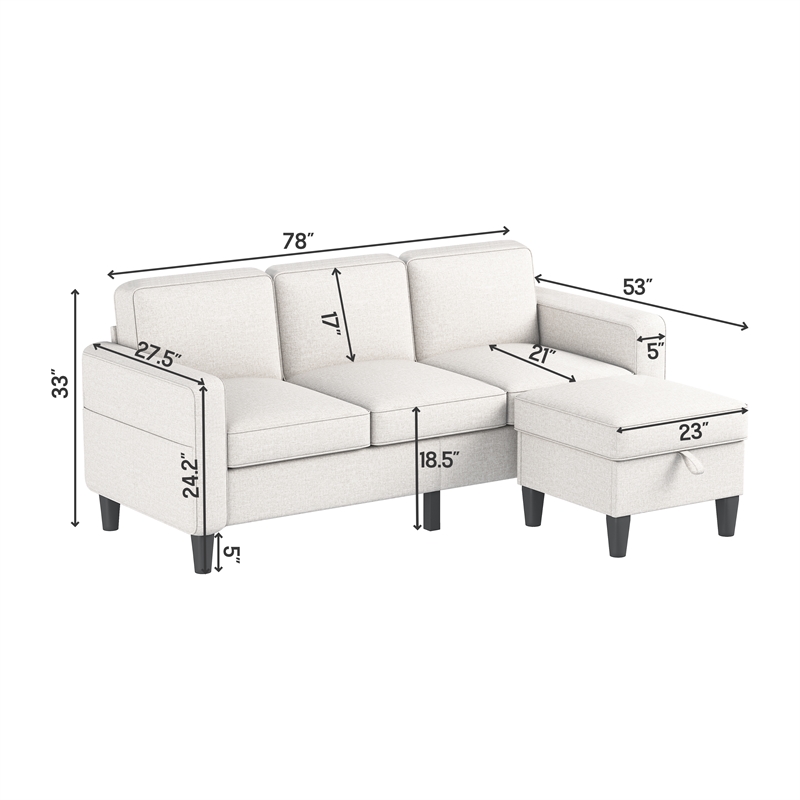 Afuera Living Beige L-Shaped Sectional Sofa with Storage Ottoman