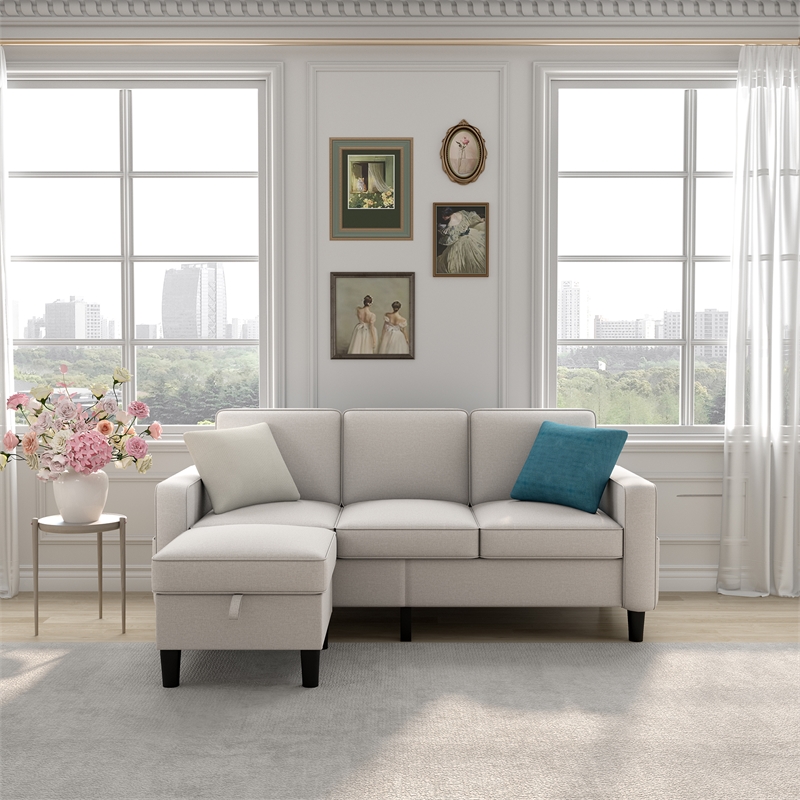 Afuera Living Beige L-Shaped Sectional Sofa with Storage Ottoman