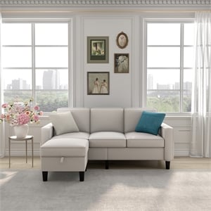 Afuera Living Beige L-Shaped Sectional Sofa with Storage Ottoman