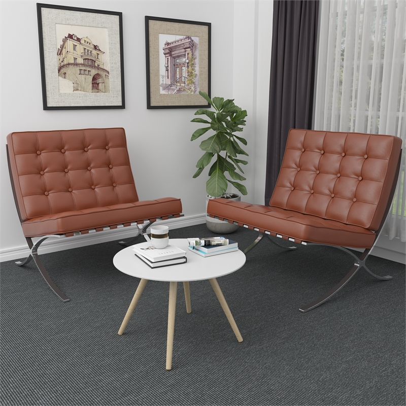 Afuera Living Contemporary 30-Inch Amber Genuine Leather Accent Chair