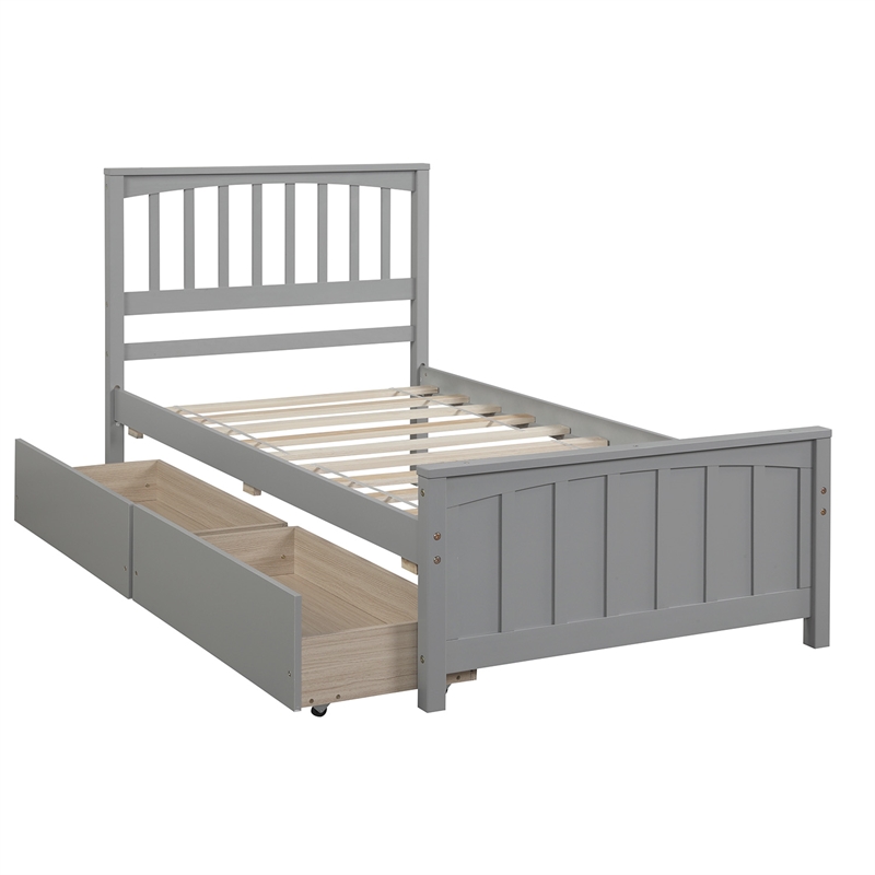 Afuera Living Contemporary Gray Twin Platform Bed with 2 Storage Drawers