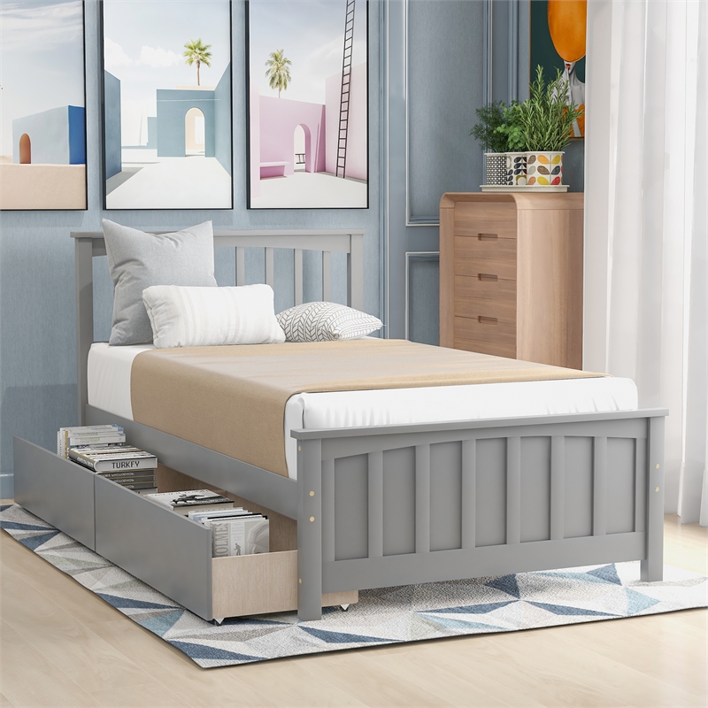 Afuera Living Contemporary Gray Twin Platform Bed with 2 Storage Drawers