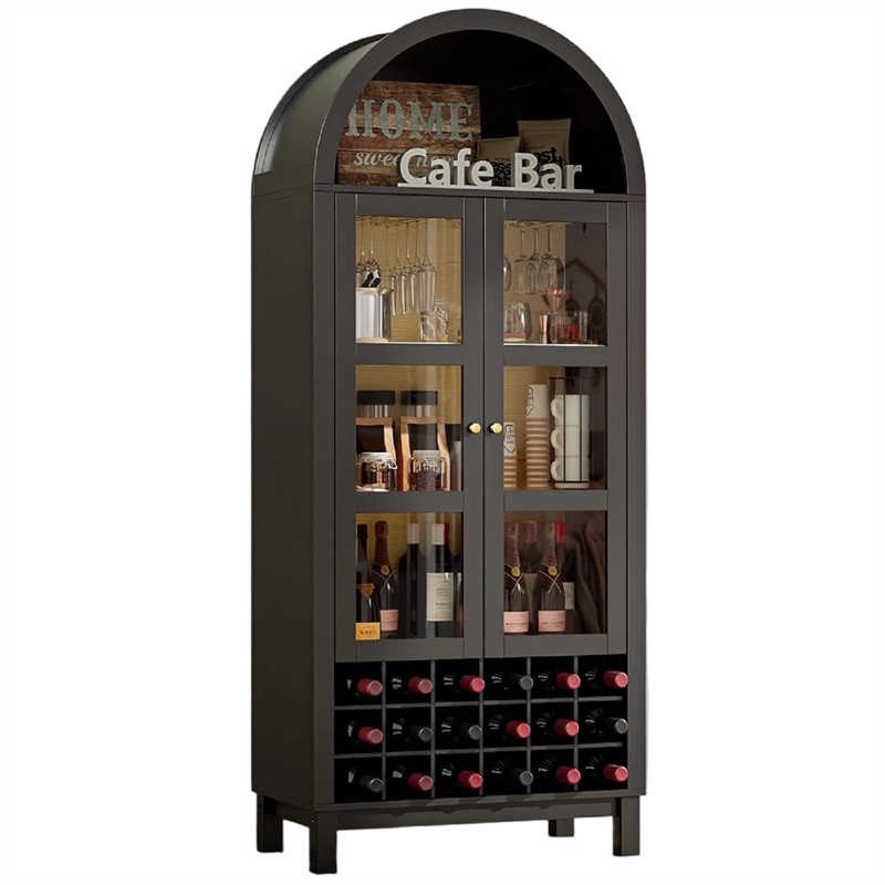 Afuera Living 70-Inch Black Arched Wine Cabinet with 18-Bottle Rack