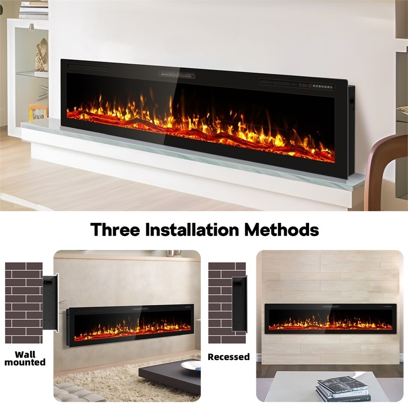 Afuera Living 80-Inch Black Ultra-Thin Recessed Electric Fireplace