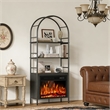 Afuera Living 72-Inch Black Arched Bookshelf with 23-Inch 750W/1500W Fireplace