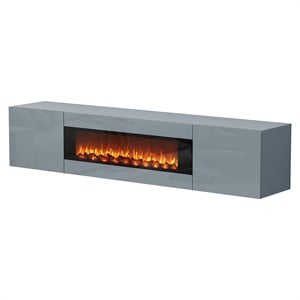 Afuera Living 70&quot Grey Floating TV Stand with 36&quot Fireplace for 80&quot TVs