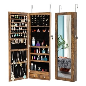 Afuera Living Lockable Wall-Mount LED Jewellery Mirror Cabinet 14.2x3.9x43.4