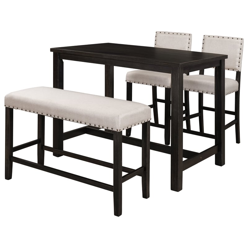 Afuera Living 4-Piece Espresso Counter Height Dining Set with Upholstered Bench