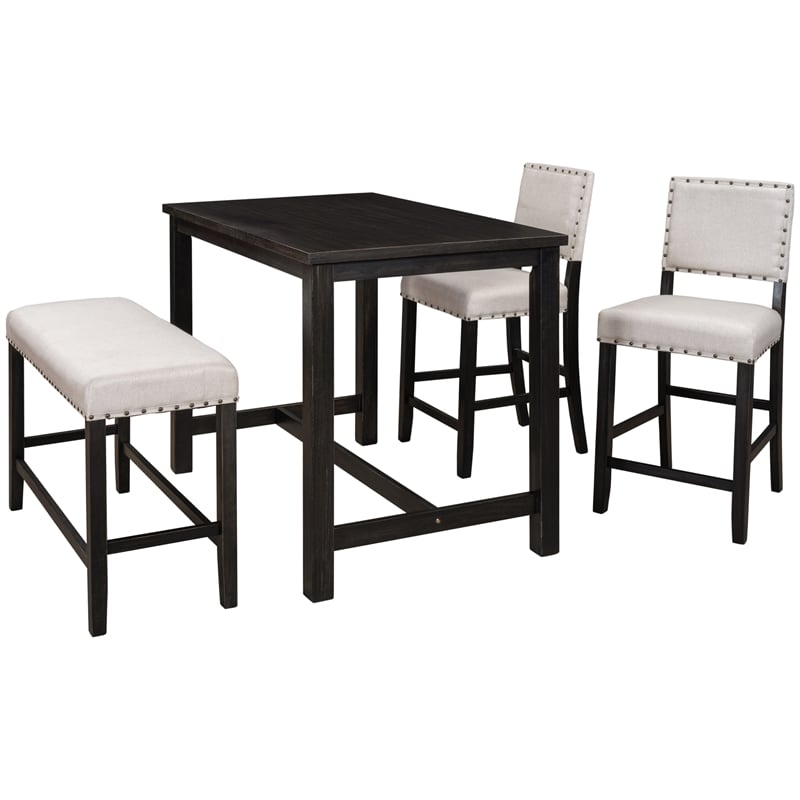 Afuera Living 4-Piece Espresso Counter Height Dining Set with Upholstered Bench