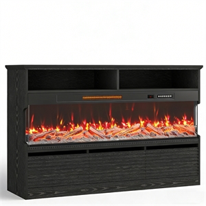 Afuera Living Black Fluted TV Stand with 50&quot Electric Fireplace for TVs to 65&quot