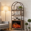 Afuera Living 72-Inch Brown Arched Bookshelf with Electric Fireplace