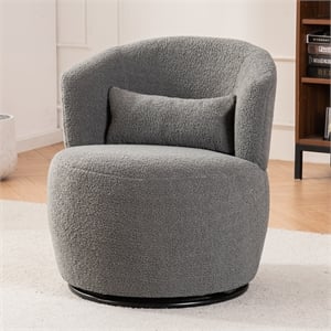 Afuera Living Gray Teddy Fabric 360-degree Rotating Armchair with Metal Base