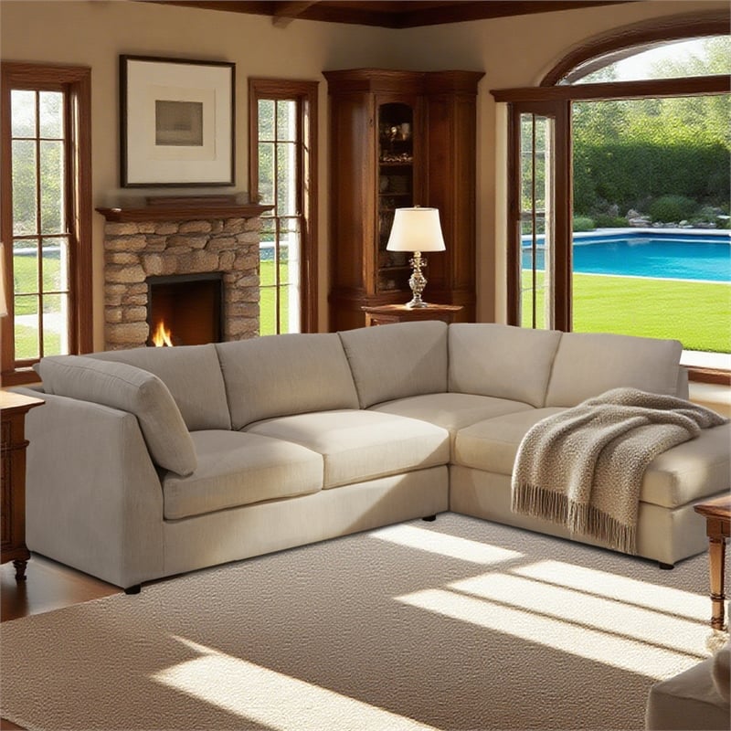 Afuera Living White L-Shaped Fabric Sectional Sofa - Right Arm