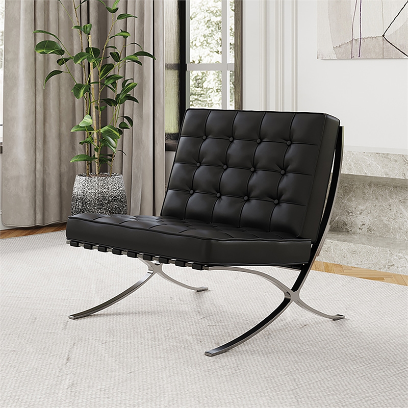 Afuera Living Mid-Century Leather Recliner Chair with Stainless Steel Frame