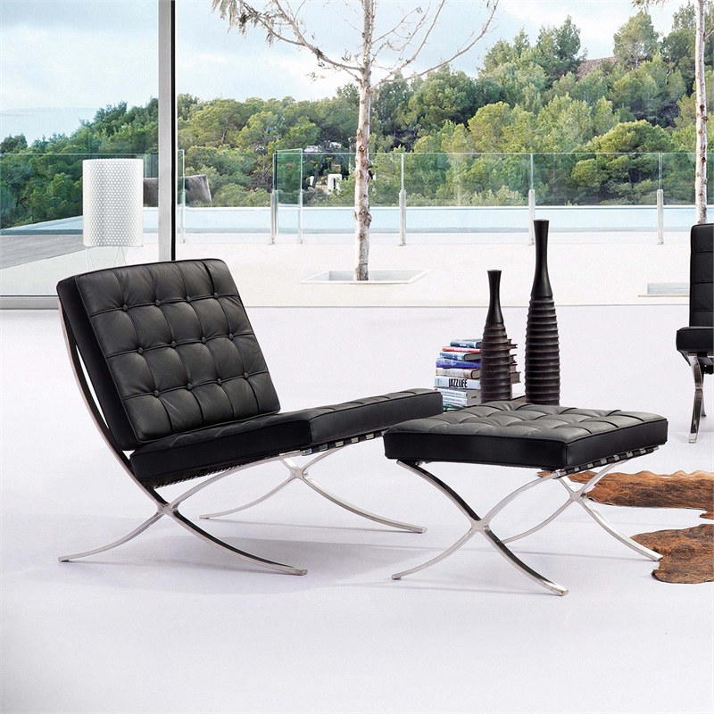 Afuera Living Mid-Century Leather Recliner Chair with Stainless Steel Frame