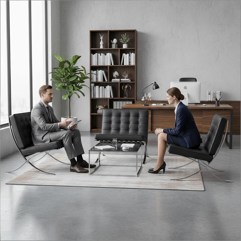 Afuera Living Mid-Century Leather Recliner Chair with Stainless Steel Frame
