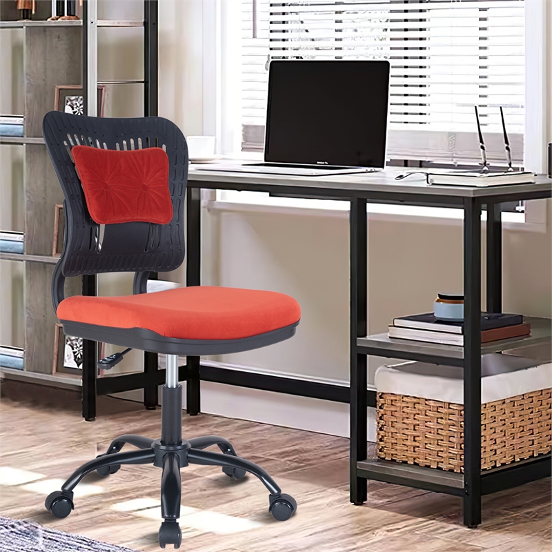 Afuera Living Red Velvet Fabric Swivel Office Task Chair with Adjustable Height