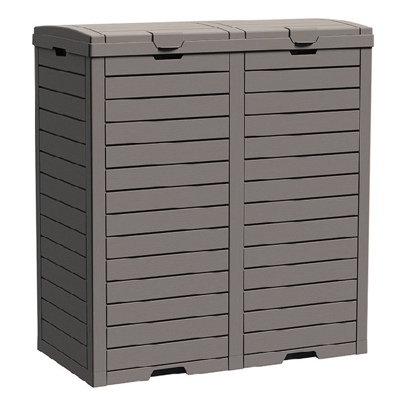 Afuera Living Grey/Black Resin Double-Compartment Trash Cans with Weighted Base