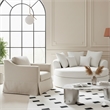 Afuera Living White Linen Swivel Armchair 33.5x38x35 Inches Solid Wood Frame