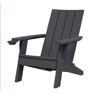 Afuera Living Black Resin Folding Adirondack Chair with Cup Holder
