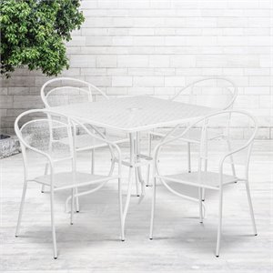Afuera Living 5-Piece 36&quot Square Steel Patio Dining Set in White
