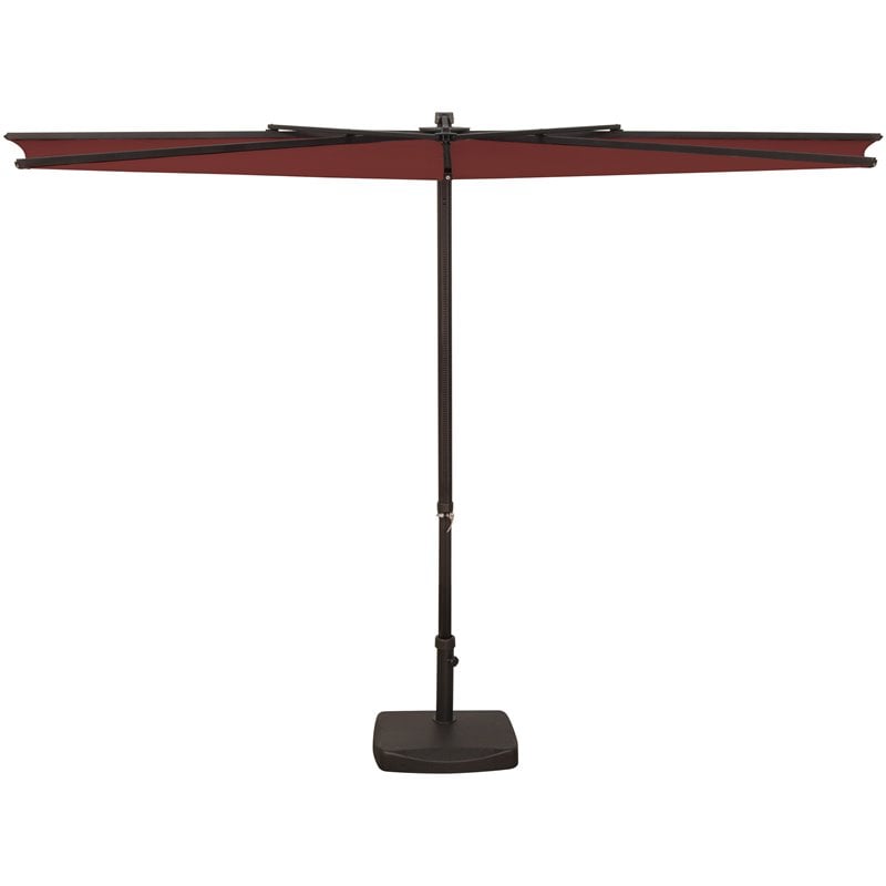 Afuera Living Modern Polyester Half Umbrella in Bronze/Deep Red