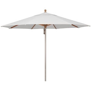 Afuera Living Fabric Aluminum Wood Umbrella in Silver Anodized/Natural