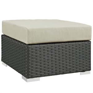 Afuera Living Patio Ottoman with Rattan Weave in Canvas Antique Beige