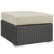 Afuera Living Patio Ottoman with Rattan Weave in Canvas Antique Beige