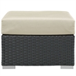 Afuera Living Patio Ottoman with Rattan Weave in Canvas Antique Beige
