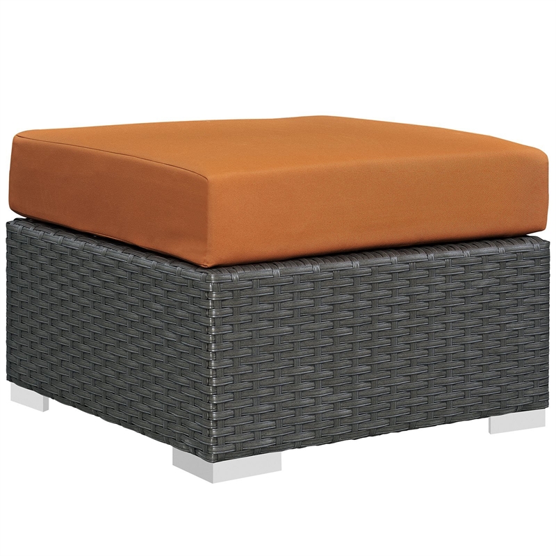 Afuera Living Patio Ottoman with Rattan Weave in Canvas Tuscan