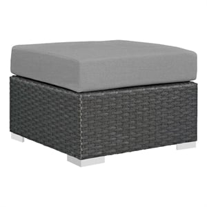 Afuera Living Patio Ottoman with Rattan Weave in Canvas Gray