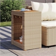 Afuera Living PE Rattan Garden Side Table with Acacia Wood Top in Gray/Brown