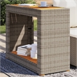Afuera Living PE Rattan Side Table with Acacia Wood Top in Beige/Brown