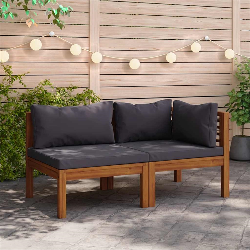 Afuera Living Solid Acacia Wood Modular Sofa Set in Dark Gray